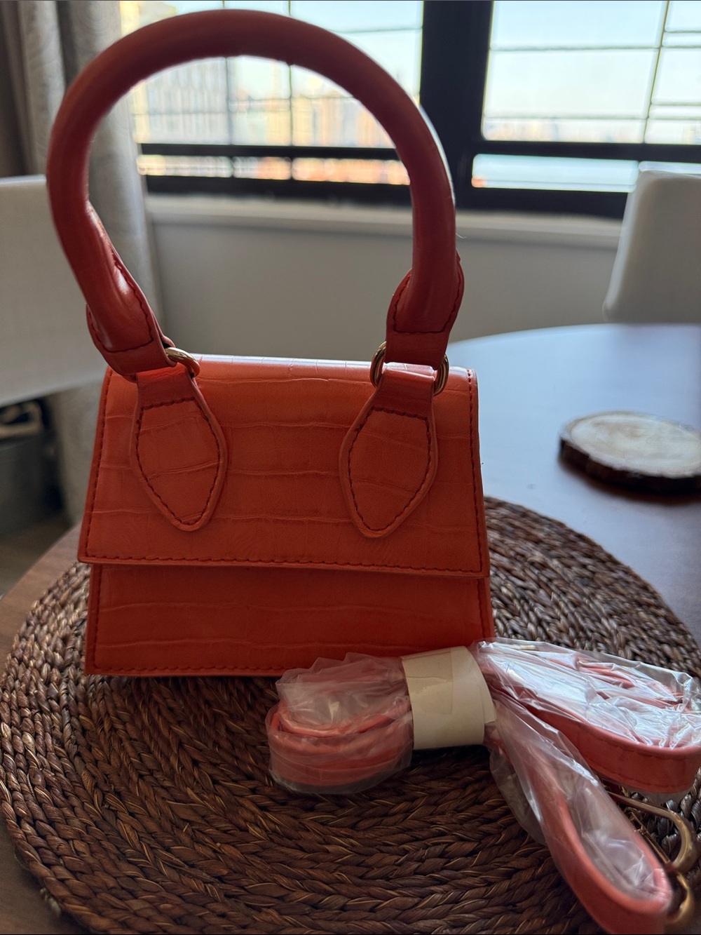 Orange Color Structured Top-Handle Vegan Leather Women's Mini Satchel